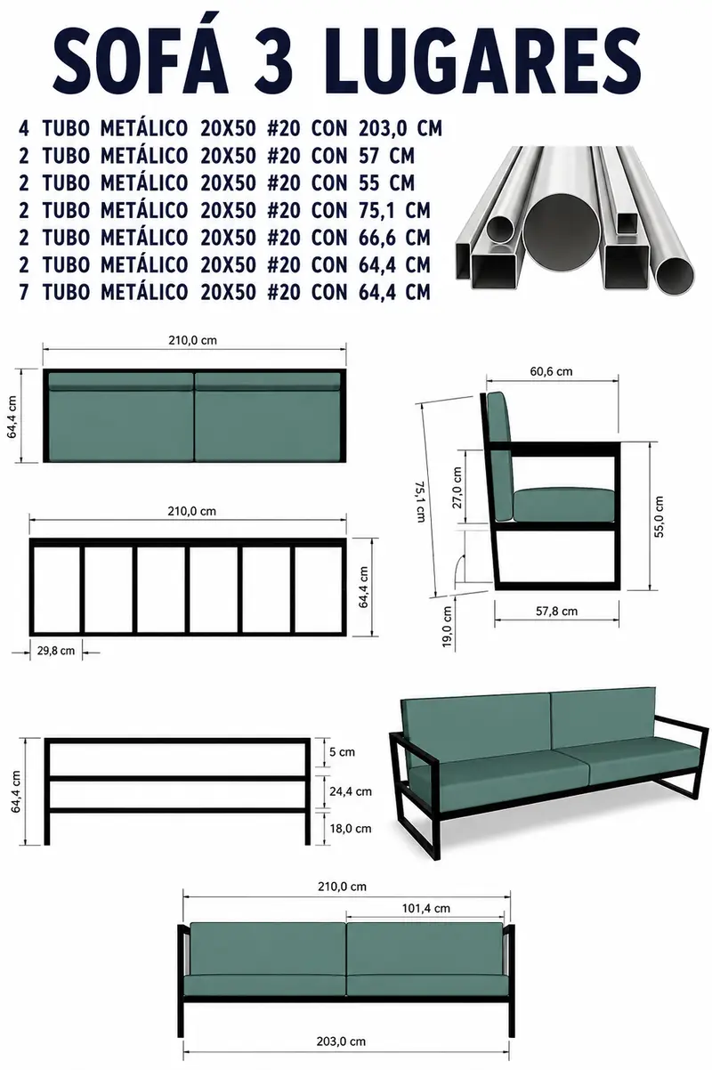 Proyecto de herrería — Sofá 3 lugares